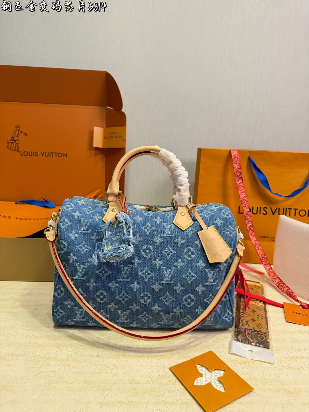 LV Speedy 30 Denim Handbag Monogram Canvas Cowhide